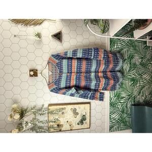 Sundance Blue and Pink Shoreline Wool Cotton Blend Cardigan - Size - PXL